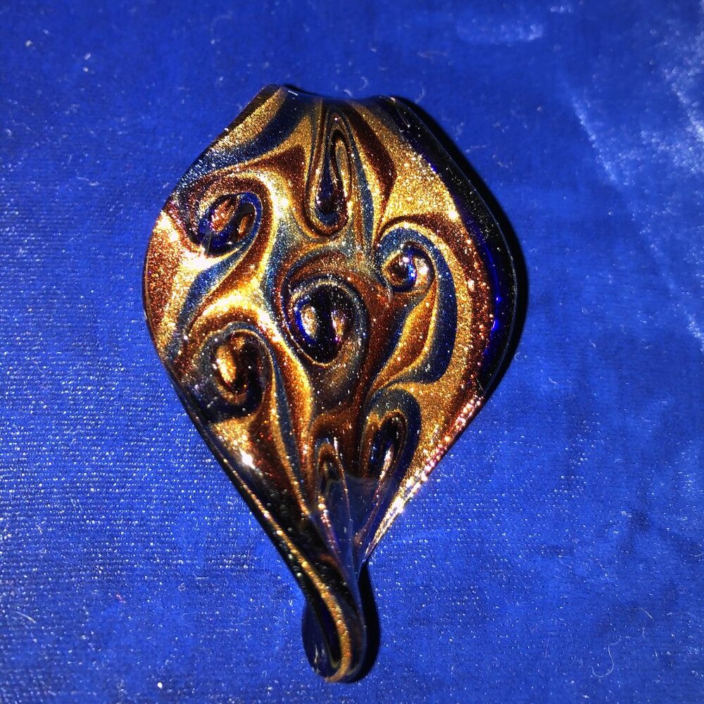 Artisan Hand blown glass pendant Necklace Vintage 3" x 2" Murano style